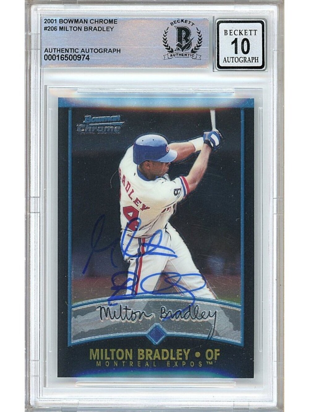 Milton Bradley Signed 2001 Bowman Chrome #206 Expos Beckett BAS Slab BGS Auto 10